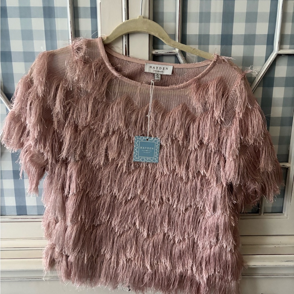 Hayden Pink Textured Fringe Top